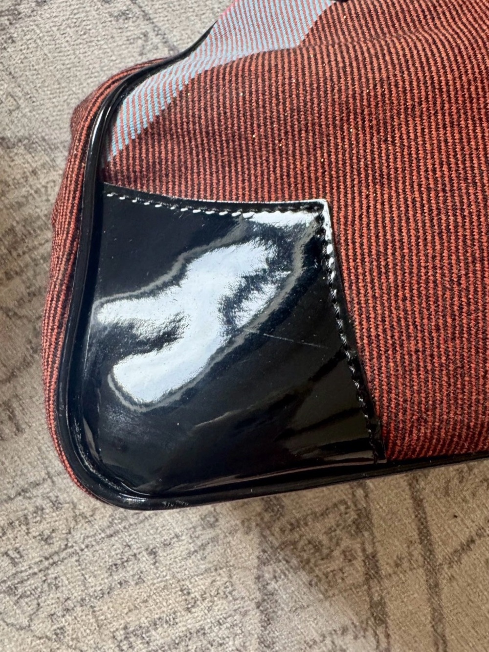RARE Vivienne Westwood VINTAGE Plaid Canvas Handbag w Black Patent Trim - Picture 6 of 10